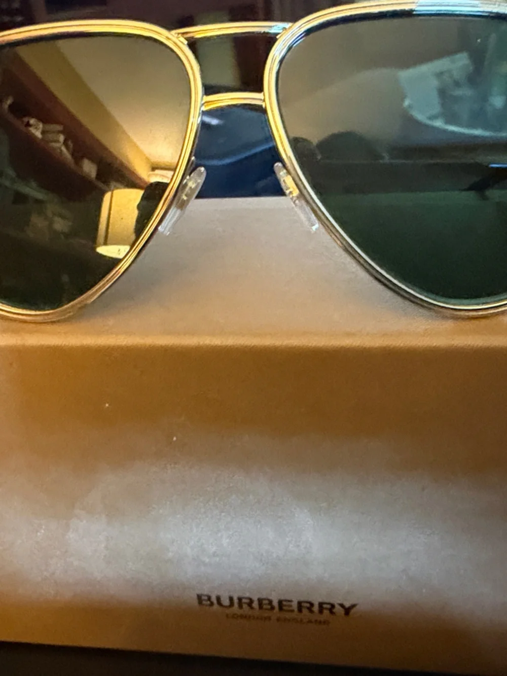 Burberry Gold Aviator Sunglasses with Black Lenses
